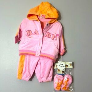 H.W. Carter & Sons 4 piece set Pink & Orange Terrycloth Jogger set NWT